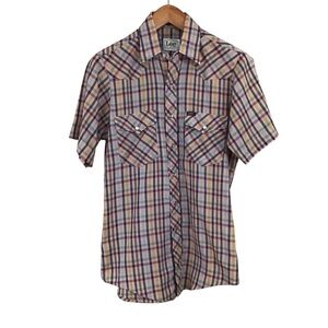 Vintage Lee Extra Long Tails Pearl Snap Western Plaid Shirt‎ M USA
